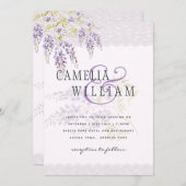 LeahGパープル藤レースフローラ結婚式INVITE 招待状 (正面/裏面)