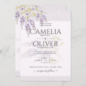 LeahGパープル藤レースフローラ結婚式INVITE 招待状 (正面/裏面)