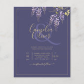 LeahGパープル金ゴールド藤フローラ結婚式の招待 (正面)