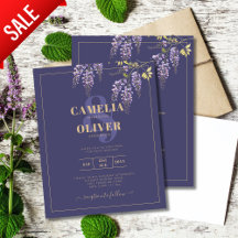LeahGパープル金ゴールド藤フローラ結婚式の招待