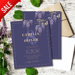 LeahGパープル金ゴールド藤フローラ結婚式の招待