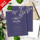 LeahGパープル金ゴールド藤フローラ結婚式の招待