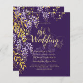 LeahGパープル金ゴールド藤フローラ結婚式の招待 (正面/裏面)