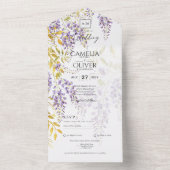 LeahGパープル金ゴールド藤フローラ結婚式の招待 オールインワン招待状 (内側)