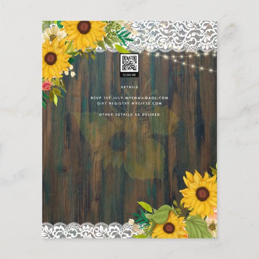 LeahGヒマ素朴フラワーレースブライダルシャワー招待状 (裏面)