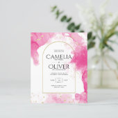 LeahGピンクの金ゴールドインク抽象芸術結婚式の招待 (スタンド正面)