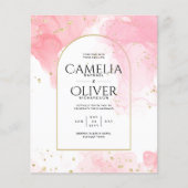 LeahGピンクの金ゴールドインク抽象芸術結婚式の招待 (正面)