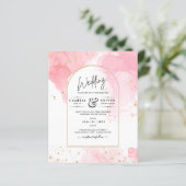 LeahGピンクの金ゴールドインク抽象芸術結婚式の招待 (スタンド正面)