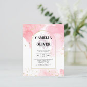 LeahGピンクの金ゴールドインク抽象芸術結婚式の招待 (スタンド正面)