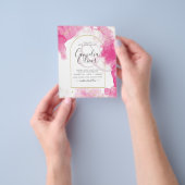 LeahGピンクの金ゴールドインク抽象芸術結婚式の招待 チラシ (手)