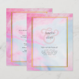 LeahGピンクアクアブルー金ゴールドインクウェディング招待