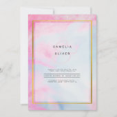 LeahGピンクアクアブルー金ゴールドインクウェディング招待 招待状 (正面)