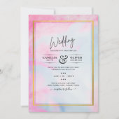 LeahGピンクアクアブルー金ゴールドインクウェディング招待 招待状 (正面)