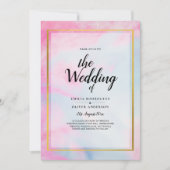 LeahGピンクアクアブルー金ゴールドインクウェディング招待 招待状 (正面)
