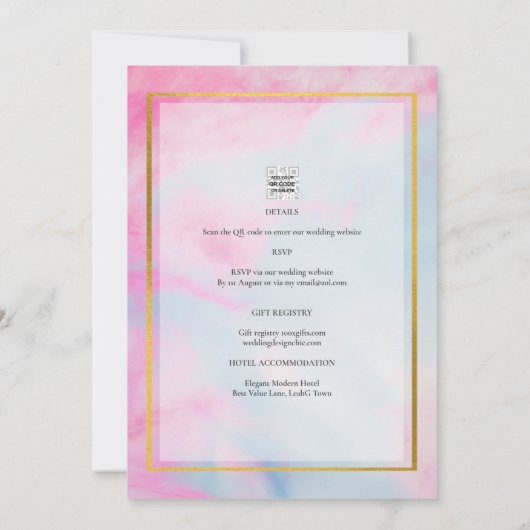 LeahGピンクアクアブルー金ゴールドインクウェディング招待 招待状 (裏面)