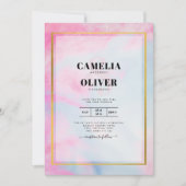 LeahGピンクアクアブルー金ゴールドインクウェディング招待 招待状 (正面)