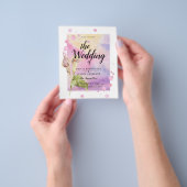 LeahGピンクカラリリーフローラ結婚招待 チラシ (手)