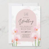 LeahGピンクカラリリーフローラ結婚招待 招待状 (正面)