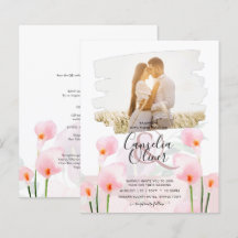 LeahGピンクカラリリーPHOTOオーバーレイ結婚式の招待