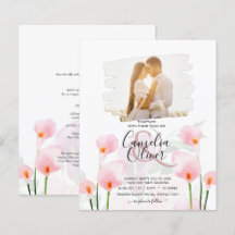 LeahGピンクカラリリーPHOTOオーバーレイ結婚式の招待