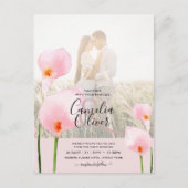 LeahGピンクカラリリーPHOTOオーバーレイ結婚式の招待 ポストカード (正面)
