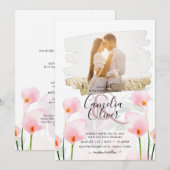 LeahGピンクカラリリーPHOTOオーバーレイ結婚式の招待 招待状 (正面/裏面)