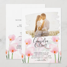 LeahGピンクカラリリーPHOTOオーバーレイ結婚式の招待