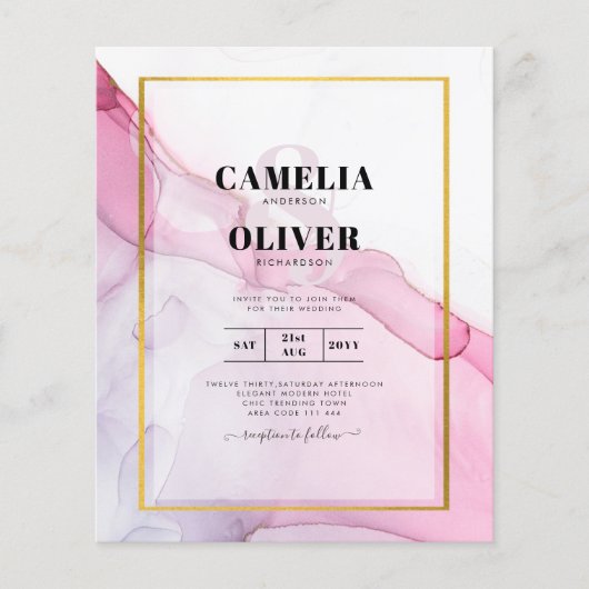 LeahGピンクパープルインク抽象芸術結婚式INVITE チラシ (正面)