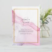 LeahGピンクパープルインク抽象芸術結婚式INVITE 招待状 (スタンド正面)