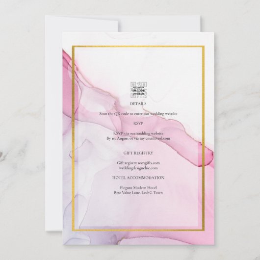 LeahGピンクパープルインク抽象芸術結婚式INVITE 招待状 (裏面)