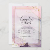 LeahGピンクパープルラベンダー金ゴールドインク結婚式の招待 招待状 (正面)