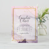 LeahGピンクパープルラベンダー金ゴールドインク結婚式の招待 招待状 (スタンド正面)