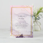 LeahGピンクパープルラベンダー金ゴールドインク結婚式の招待 招待状 (スタンド正面)