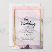LeahGピンクパープルラベンダー金ゴールドインク結婚式の招待 招待状 (正面)