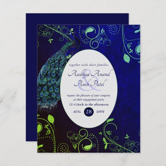 LeahGピーコックブルーイスラム教徒の結婚式の招待 (正面/裏面)