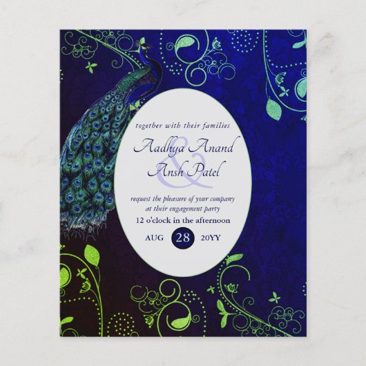 LeahGピーコックブルーイスラム教徒の結婚式の招待 (正面)