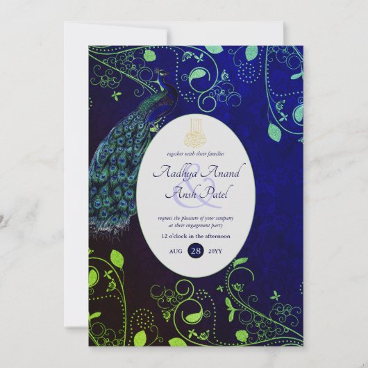 LeahGピーコックブルーイスラム教徒の結婚式の招待 招待状 (正面)