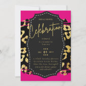 LeahGブライダルシャワーグラムシック動物金ゴールドピンクBlk 招待状 (正面)