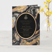 LeahGブラック金ゴールドイスラム教徒の結婚式の招待 カード (黄色い花)