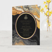 LeahGブラック金ゴールドイスラム教徒の結婚式の招待 カード (黄色い花)