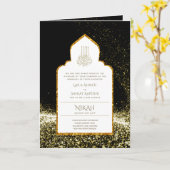 LeahGブラック金ゴールドイスラム教徒の結婚式の招待 カード (黄色い花)