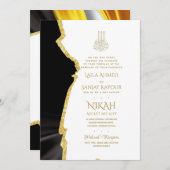 LeahGブラック金ゴールドイスラム教徒の結婚式の招待 招待状 (正面/裏面)