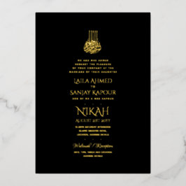 LeahGブラック金ゴールドイスラム教徒の結婚式の招待 箔招待状