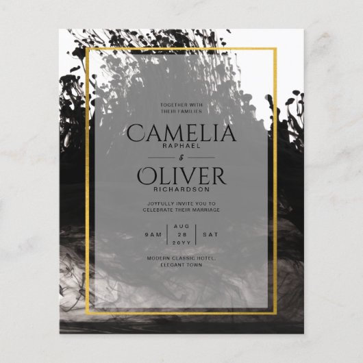 LeahGブラック金ゴールドインク抽象芸術結婚式 チラシ (正面)