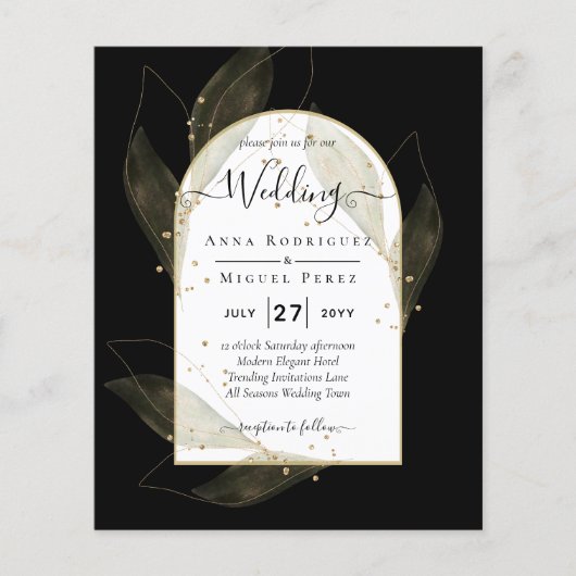 LeahGブラック金ゴールド葉ウェディングINVITE (正面)
