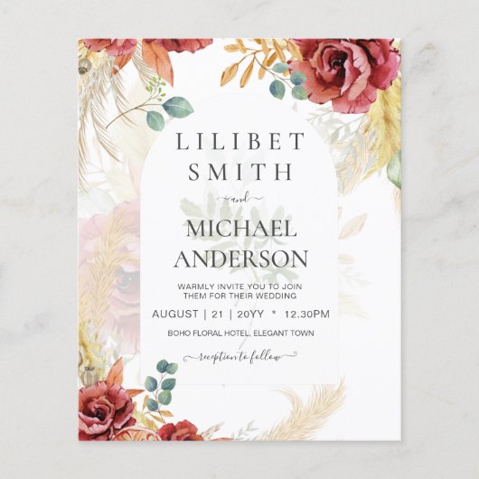 LeahGブルガンディテラコッタ秋の結婚式招待状フライ チラシ (正面)