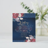 LeahGブルガンディブルーバラレース秋の結婚式招待状 (スタンド正面)