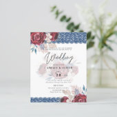 LeahGブルガンディブルーバラレース秋の結婚式招待状 (スタンド正面)