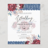LeahGブルガンディブルーバラレース秋の結婚式招待状 (正面)