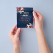 LeahGブルガンディブルーバラレース秋の結婚式招待状 チラシ (手)